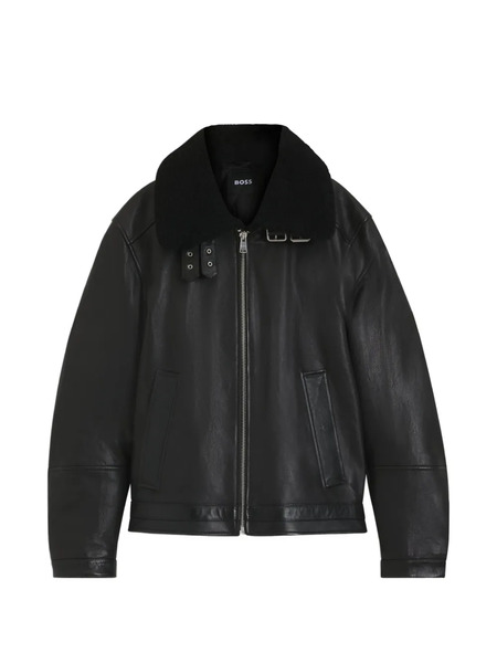  Boss Chaqueta Con Cuello De Pelo Y Cremallera - Negro 