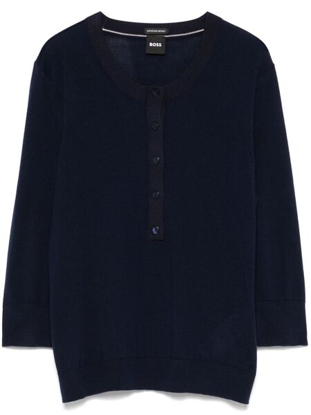 Boss Jersey Con Cuello En V - Azul 