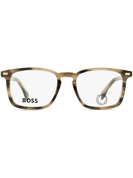  Boss Marbled Rectangle-frame Glasses - Gris 