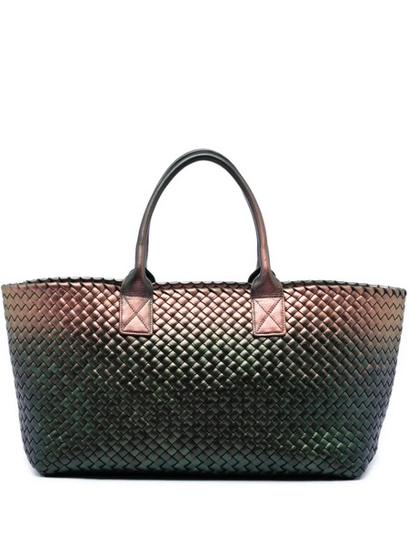  Bottega Veneta Pre-owned Bolso Shopper Cabat Mediano De Piel De Napa Tornasolado Con Diseño Intrecciato 2010 - Verde 