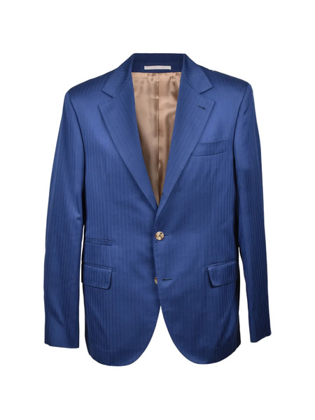  Brunello Cucinelli Herringbone-pattern Tailored Blazer - Azul 