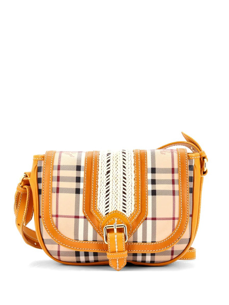  Burberry Pre-owned Bandolera Buckle Flap Pequeño De Lona Revestida Haymarket Y Piel Trenzada - Marrón 