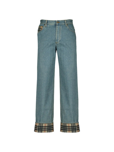  Burberry Vaqueros Rectos Con Bajos A Cuadros - Azul 