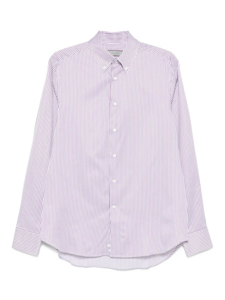  Canali Camisa A Rayas De Algodón - Blanco 