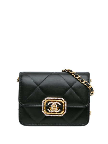  Chanel Pre-owned Bandolera Card Holder On Chain Con Detalles De Strass Y Acolchada De Piel De Becerro 2021-2024 - Negro 