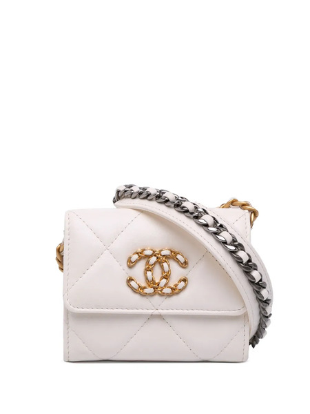  Chanel Pre-owned Bandolera Chanel 19 Card Holder On Chain En Piel De Borrego Acolchada 2020 - Blanco 