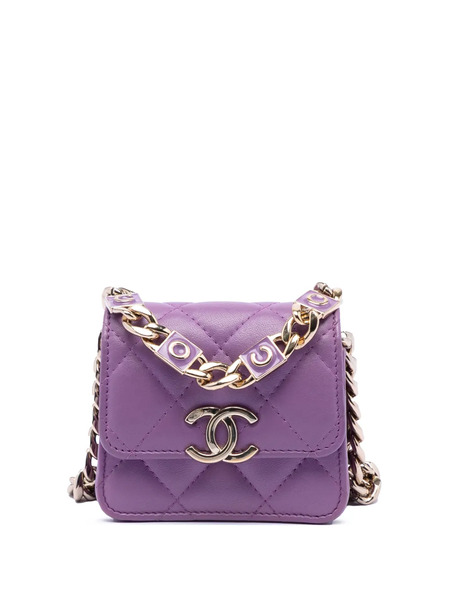  Chanel Pre-owned Bandolera Coco Card Holder On Chain Acolchada De Piel De Borrego Con Logo Cc 2021 - Morado 
