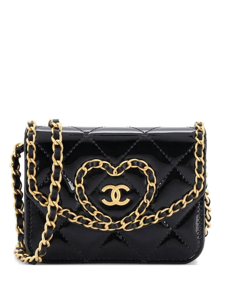  Chanel Pre-owned Bandolera Corazón Mini De Charol Con Diseño Acolchado, Solapa Y Correa De Cadena - Negro 