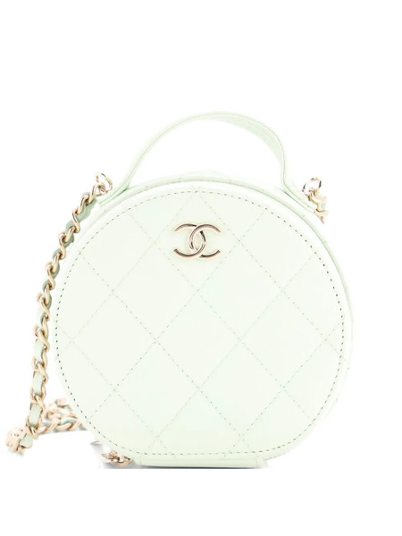 Chanel Pre-owned Bandolera Handle With Care Round Vanity Case Pequeña De Cuero Caviar Con Diseño Acolchado - Verde 