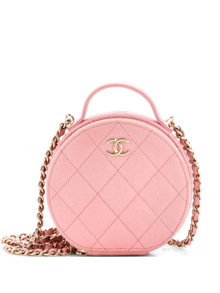  Chanel Pre-owned Bandolera Handle With Care Round Vanity Case Pequeña De Cuero Caviar Con Diseño Acolchado - Rosa 
