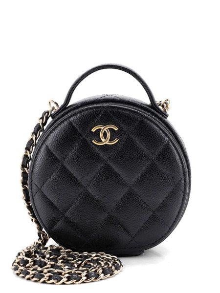  Chanel Pre-owned Bandolera Handle With Care Round Vanity Case Pequeña De Cuero Caviar Con Diseño Acolchado - Negro 