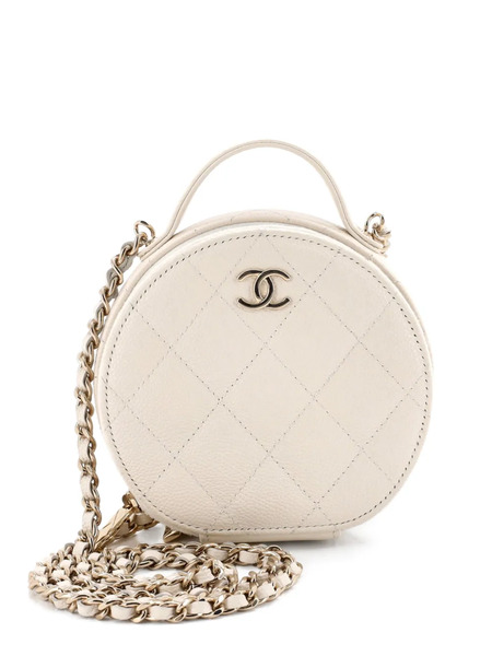  Chanel Pre-owned Bandolera Handle With Care Round Vanity Case Pequeña De Cuero Caviar Con Diseño Acolchado - Neutro 