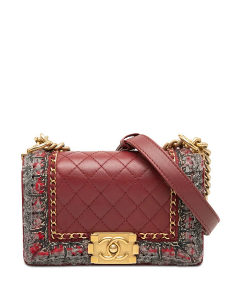  Chanel Pre-owned Bandolera Jacket Boy Flap Pequeña De Piel De Borrego Y Tweed Acolchada Con Diseño Trenzado 2016-2017 - Rojo 