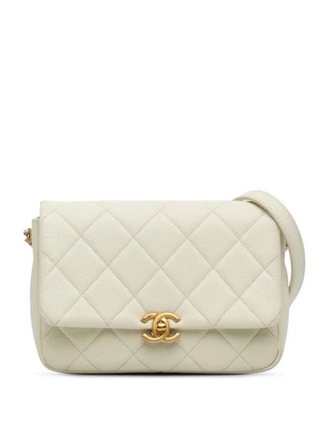  Chanel Pre-owned Bandolera Melody Pequeña En Piel Caviar Acolchada Con Solapa Y Cadena 2021-2023 - Blanco 