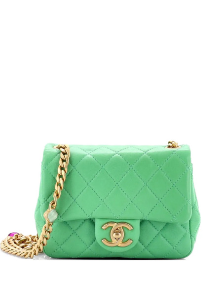  Chanel Pre-owned Bandolera Pearl Samba Square Flap Mini Acolchada De Piel De Borrego Con Cadena - Verde 