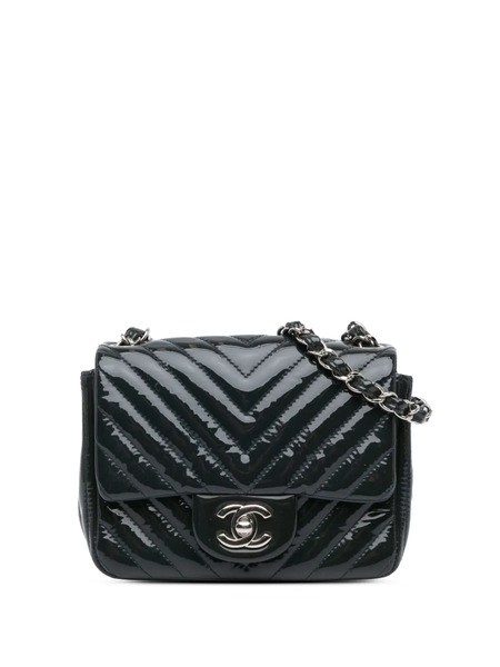  Chanel Pre-owned Bandolera Square Classic Mini Con Solapa Y Detalle En Punto Chevron De Piel De Borrego 2015-2016 - Azul 