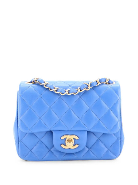  Chanel Pre-owned Bandolera Square Classic Single Flap Mini De Piel De Borrego Metalizada Con Diseño Acolchado - Azul 