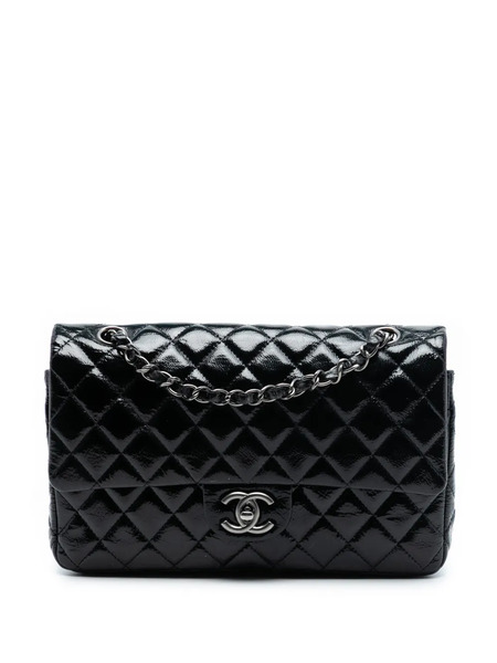  Chanel Pre-owned Bolso De Hombro Classic Mediano En Charol Envejecido Con Solapa Doble 2008-2009 - Negro 