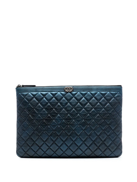  Chanel Pre-owned Bolso De Mano Boy O Case Grande De Piel De Borrego Metalizado Y Acolchado 2015-2016 - Azul 