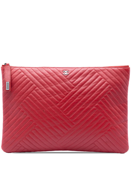  Chanel Pre-owned Bolso De Mano O Case Grande De Piel De Borrego Con Acolchado Diagonal 2015-2016 - Rojo 