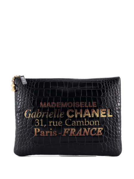  Chanel Pre-owned Bolso De Mano Signature O Case Mediano De Piel De Becerro Con Efecto De Piel De Cocodrilo En Relieve - Negro 