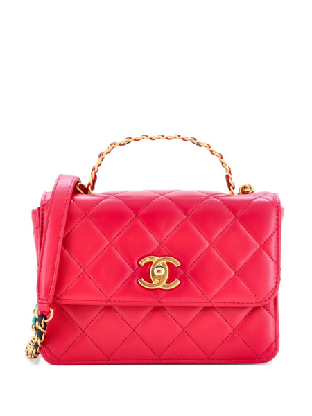  Chanel Pre-owned Bolso Satchel Flap Mini Acolchado De Piel De Becerro Con Logo Y Asa Superior - Rosa 