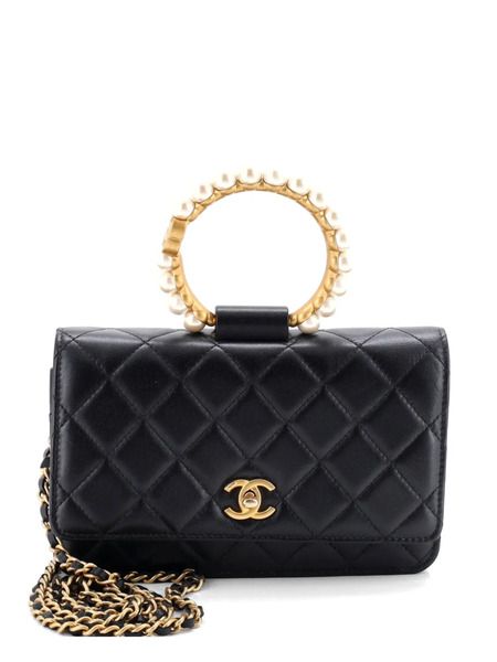  Chanel Pre-owned Bolso Satchel Pearl Crown Acolchada De Piel De Borrego Con Correa De Cadena - Negro 