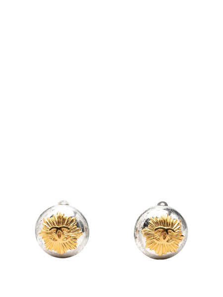  Chanel Pre-owned 1997 Cc Brass And Gold Plated Sunburst Round Clip On Earrings Costume Earrings - Dorado 