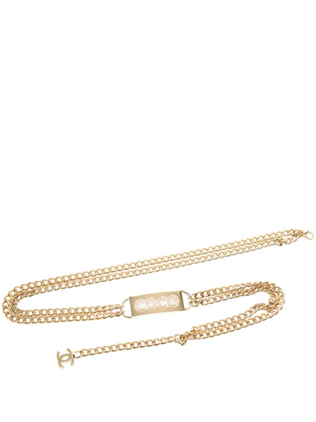  Chanel Pre-owned Cinturón Coco De Doble Cadena Bañado En Oro Con Placa Y Apliques De Strass 2002 - Dorado 