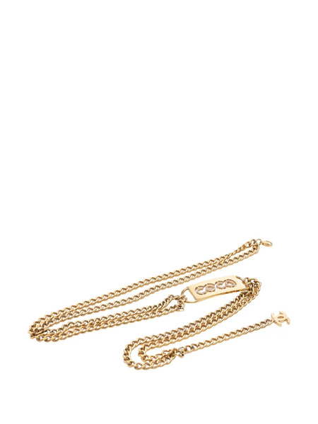  Chanel Pre-owned Cinturón De Cadena Doble Con Placa Coco Bañado En Oro Con Apliques De Strass Y Logo Cc 1970-1980 - Dorado 