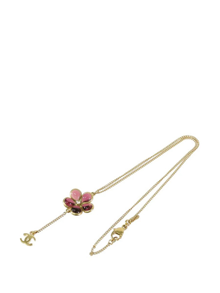  Chanel Pre-owned Collar Gripoix Con Colgante De Flor Bañado En Oro Con Apliques De Strass Y Logo Cc 2007 - Dorado 
