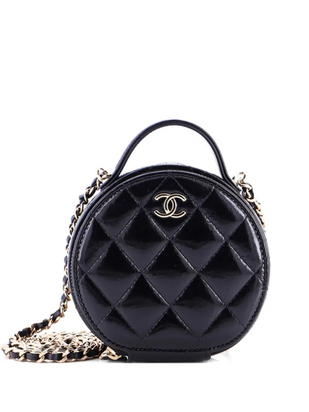  Chanel Pre-owned Handle With Care Round Vanity Case With Chain Quilted Lambskin Small Crossbody Bag - Negro 
