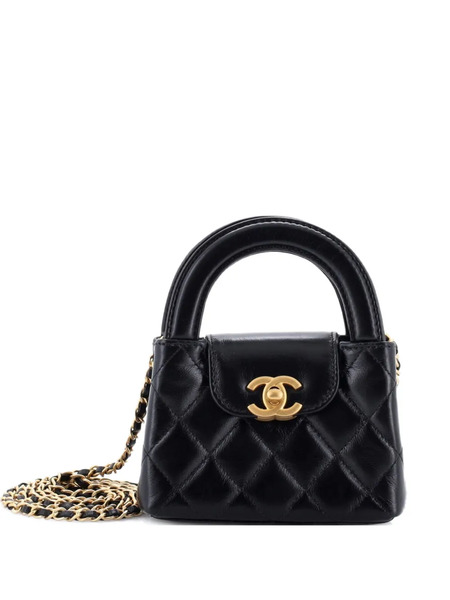  Chanel Pre-owned Kelly Top Handle Shopping Bag Quilted Shiny Aged Calfskin Nano Crossbody Bag - Negro 