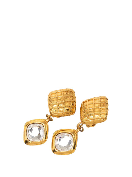  Chanel Pre-owned Pendientes De Clip Acolchados Con Forma De Rombo Bañados En Oro Con Apliques De Strass 1950-1970 - Dorado 