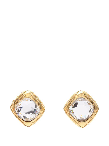  Chanel Pre-owned Pendientes De Clip Acolchados Con Forma De Rombo Bañados En Oro Con Apliques De Strass Y Logo Cc 1970-1980 - Dorado 