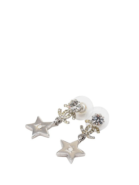  Chanel Pre-owned Pendientes De Latón Con Motivo De Estrella Y Apliques De Strass Con Logo Cc 2006 - Plateado 
