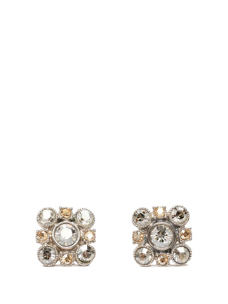  Chanel Pre-owned Pendientes De Latón Con Motivo Floral Y Con Apliques Florales De Strass 2010 - Plateado 