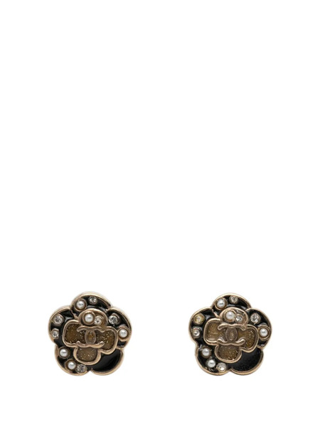  Chanel Pre-owned Pendientes De Latón Esmaltados Con Perlas Artificiales Y Apliques Florales De Strass 2007 - Negro 