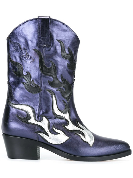  Chiara Ferragni Botas Estilo Western Con Llamas - Azul 