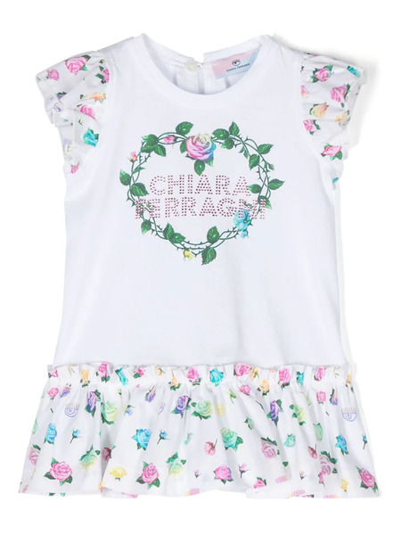  Chiara Ferragni Kids Vestido Con Logo De Strass - Blanco 