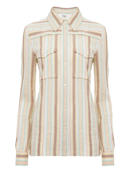  Chloé Camisa A Rayas De Algodón - Blanco 
