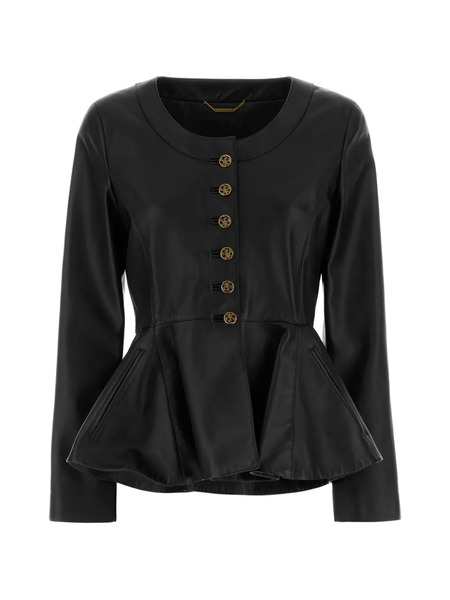  Chloé Chaqueta De Piel Con Botones Y Peplum - Negro 