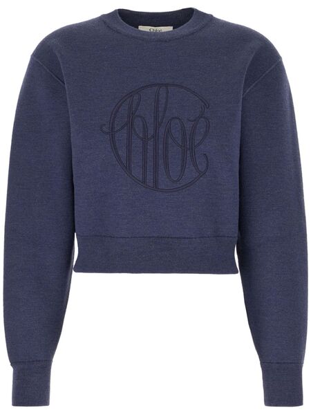  Chloé Jersey Con Logo Bordado - Azul 
