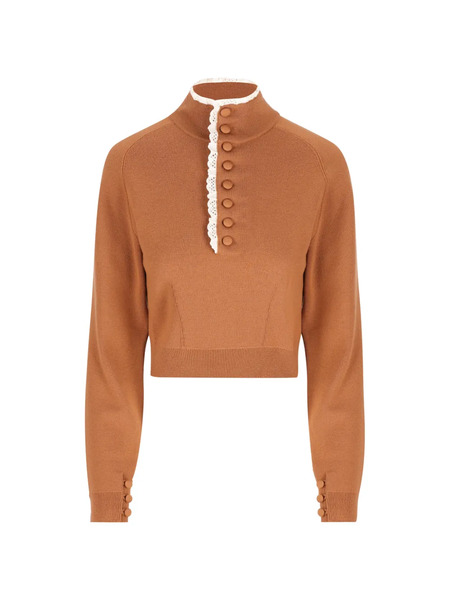  Chloé Jersey Con Ribete De Encaje - Marrón 