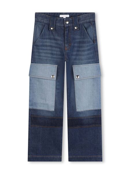 Chloé Kids Vaqueros Cargo Con Diseño Patchwork - Azul 