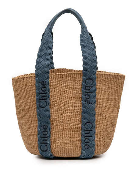  Chloé Pre-owned Bolso Shopper Woody Basket Mediano De Tela Vaquera Y Rafia 2024 - Neutro 