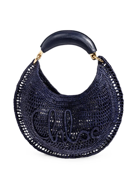  Chloé Summer Banana Logo-embroidered Raffia Tote Bag - Azul 