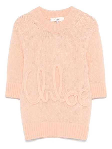  Chloé Top Con Logo Bordado - Rosa 