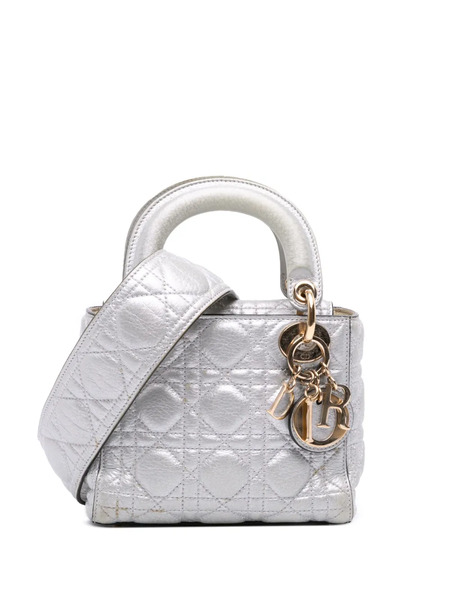  Christian Dior Pre-owned Bolso Satchel Lady Dior Mini De Piel De Becerro Metalizado Con Acolchado Cannage Característico 2017 - Plateado 