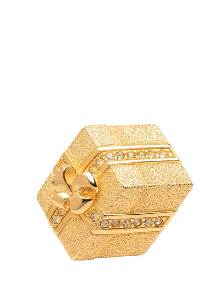  Christian Dior Pre-owned Broche Hexagonal De Caja De Regalo Bañado En Oro Con Strass 1980-1990 - Dorado 
